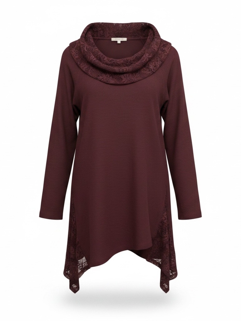 Maurices Lace-Trim Cowl Neck Tunic - Burgundy